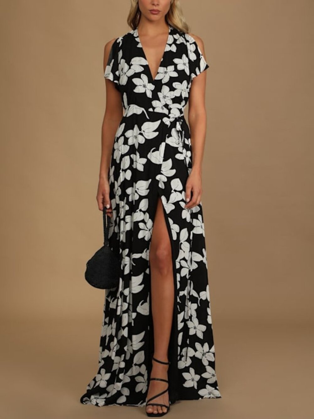 NWT Lulus Azalea Regalia Black Floral Print Wrap Maxi Dress - Size XS